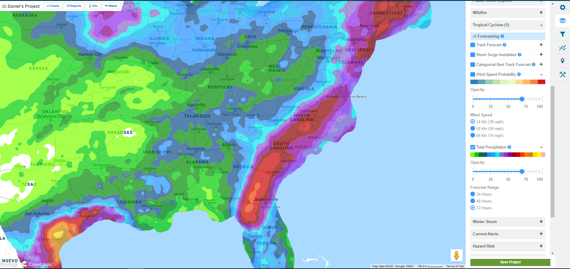 Map of Tropical Storm Elsa