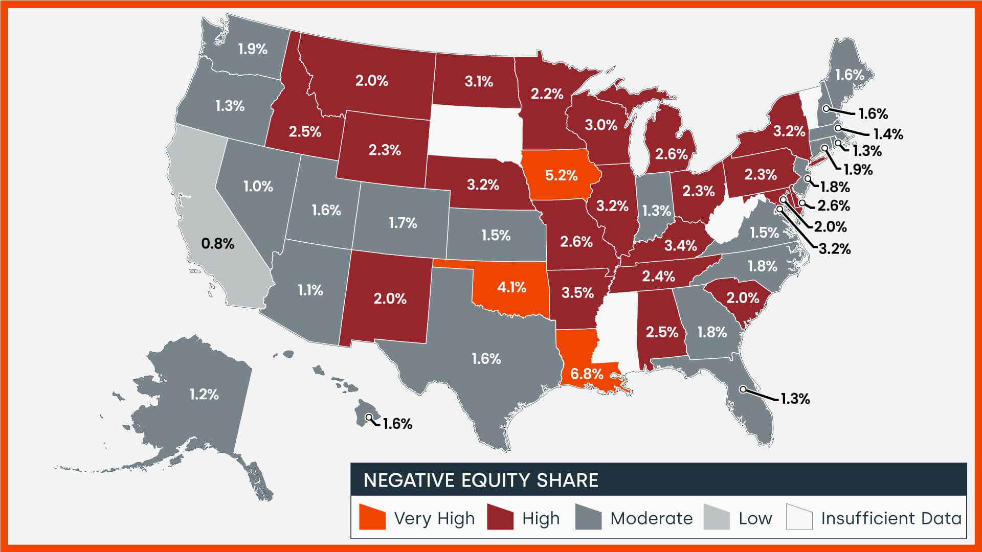 Negative equity share by U.S. state, Q2 2023